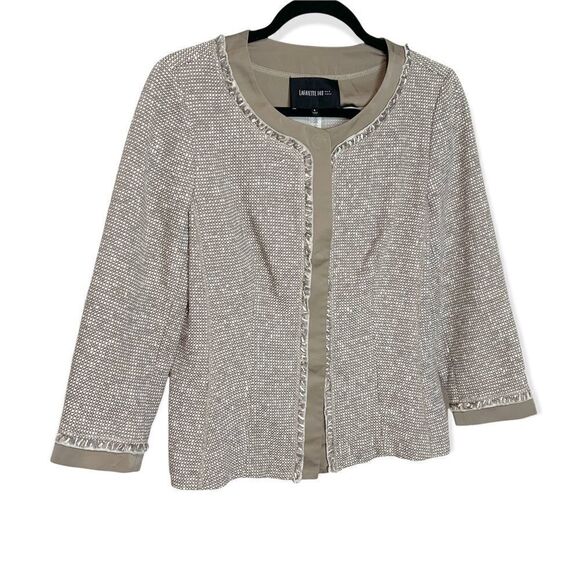 Lafayette 148 Taupe Tweed & Satin Snap Blazer Jacket  Size 6 U1 - Picture 3 of 9
